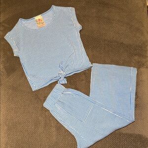 Girls Blue Striped Pajama Set with Front Tie